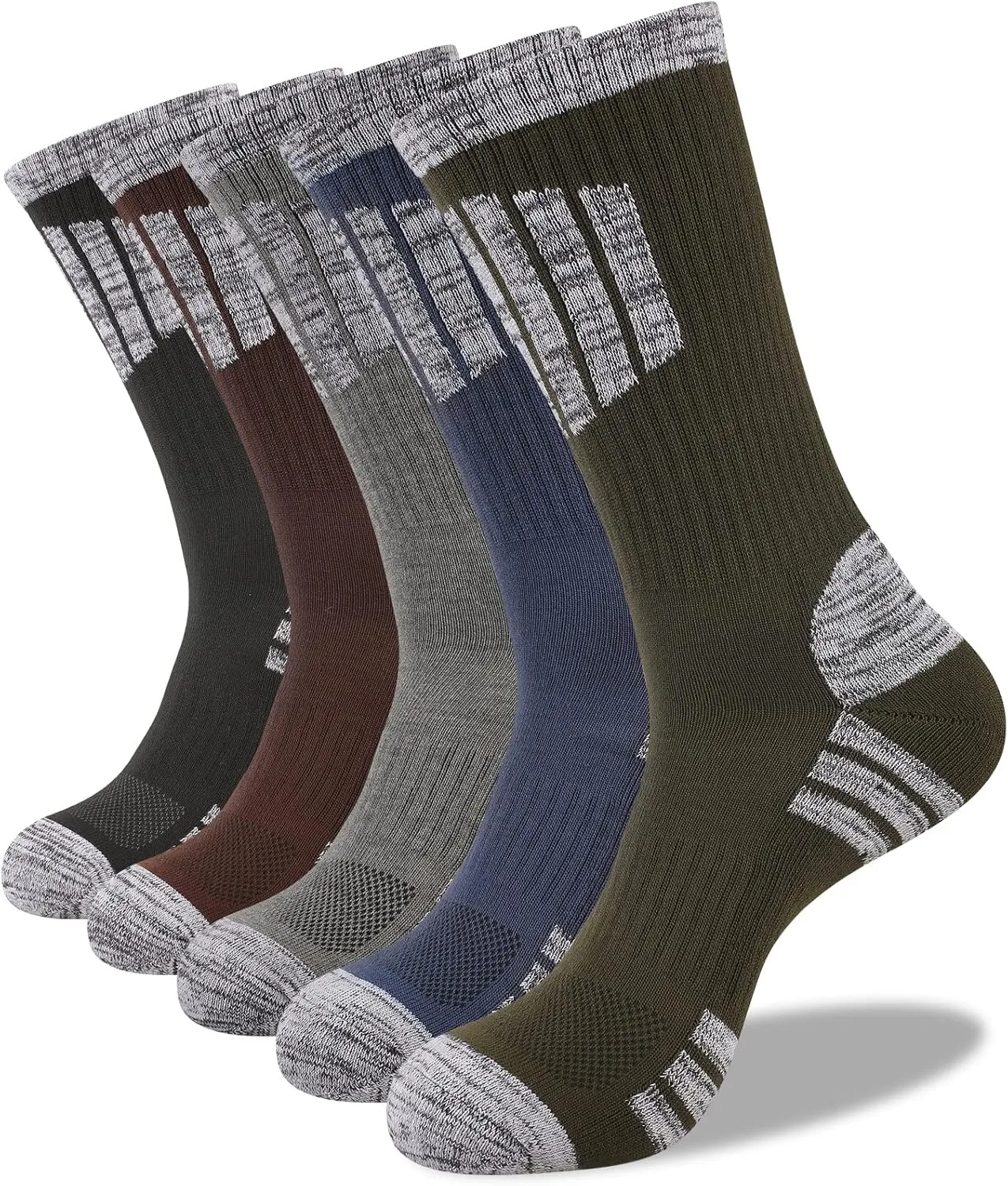 COOVAN Mens Hiking Crew Socks 5 Pairs Moisture Wicking Cushioned Athletic Boot Outdoor Socks