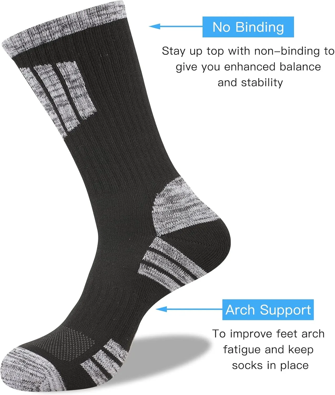 COOVAN Mens Hiking Crew Socks 5 Pairs Moisture Wicking Cushioned Athletic Boot Outdoor Socks