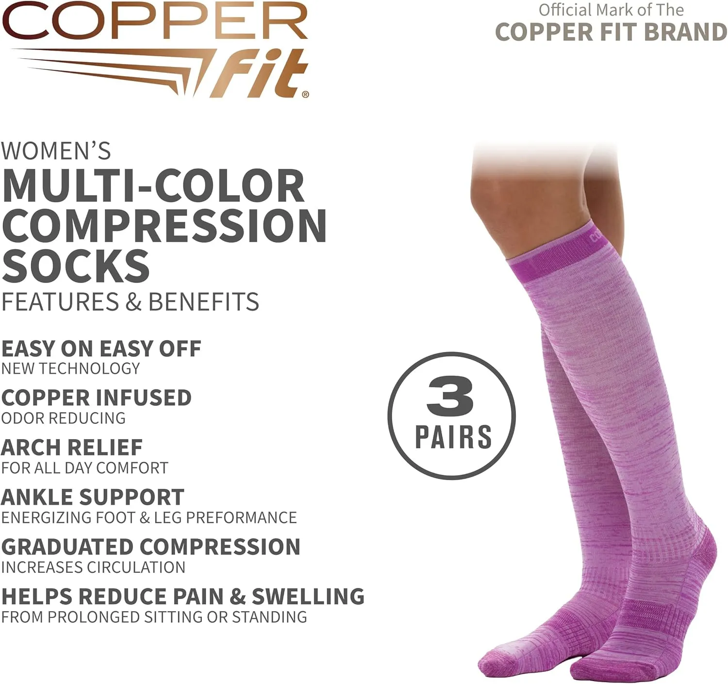 Copper Fit Energy Women's Easy-On/Easy-Off Knee High Compression Socks