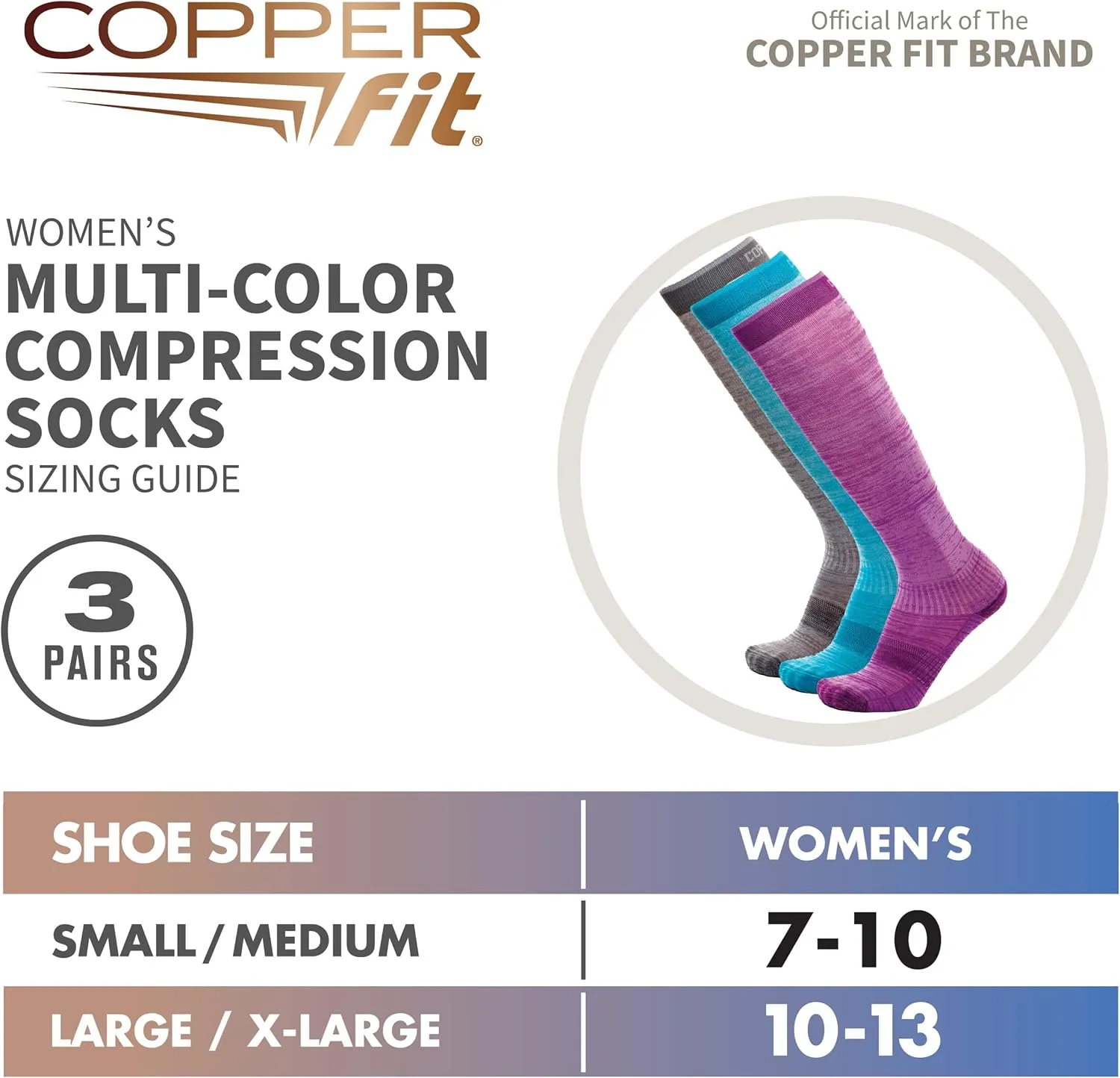Copper Fit Energy Women's Easy-On/Easy-Off Knee High Compression Socks