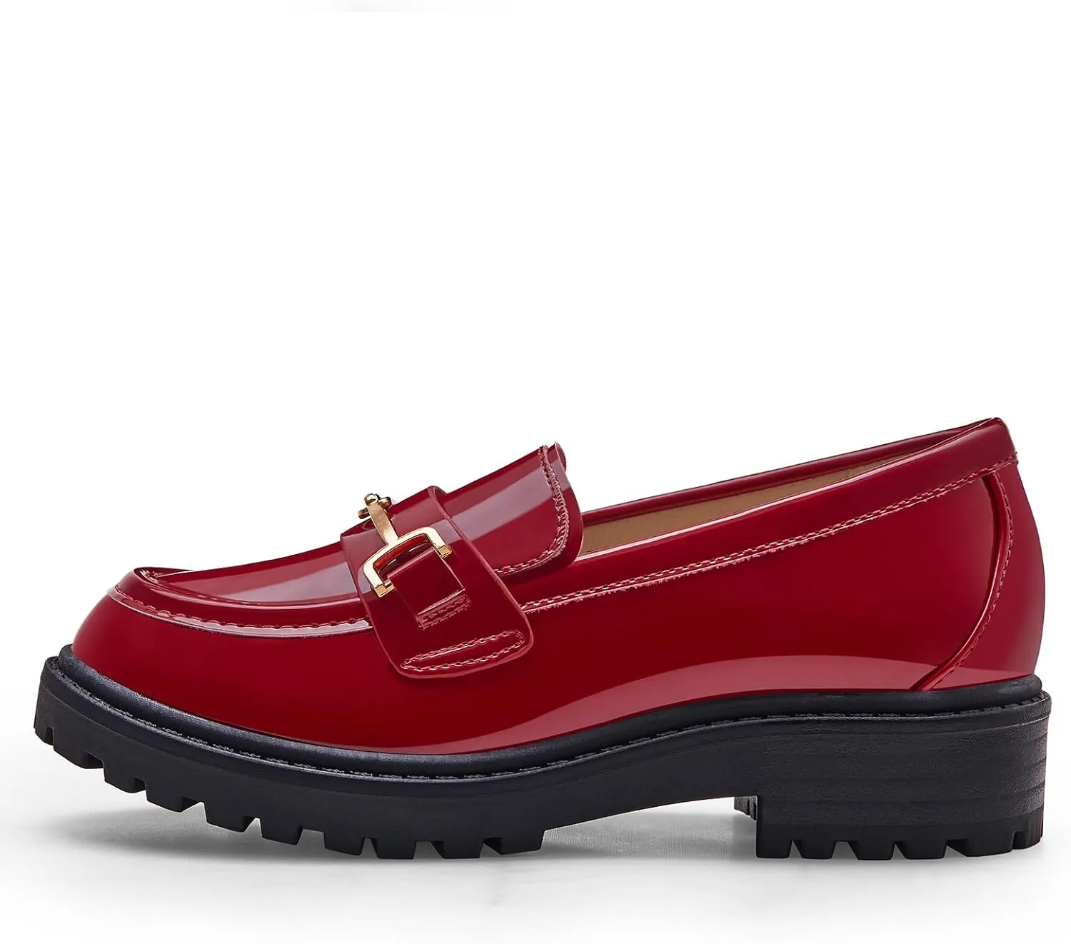 Coutgo Girl's Platform Loafers Slip On Chain Chunky Heel Leather Flats Round Toe School Uniform Dress Shoes