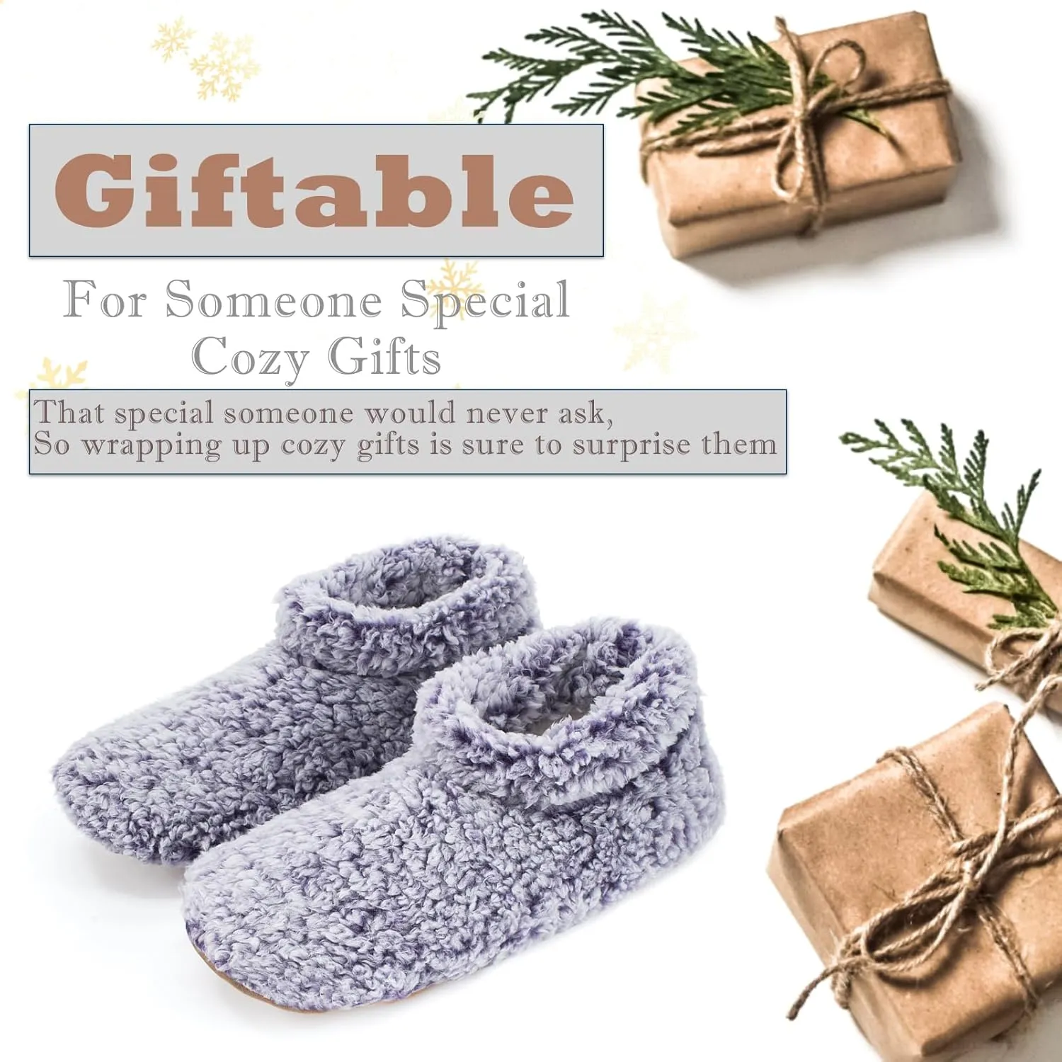Cozylook Fuzzy Slippers for Women Indoor, Warm Bedroom Slip On Shoes, Winter Fluffy House Socks with Grippers, Cozy Christmas Gifts Unique