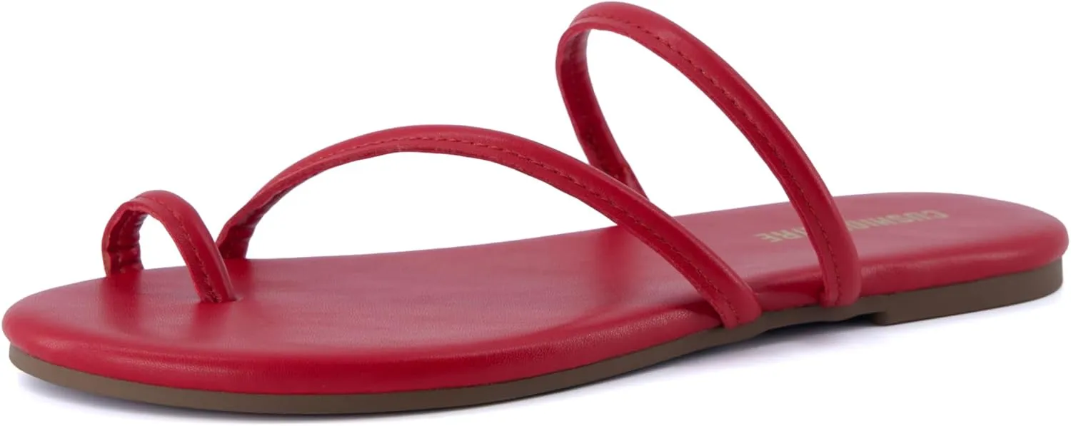 CUSHIONAIRE Resort Women’s Minimalist Strappy Sandals – Lightweight Summer Flat Sandals with Cushioned Footbed