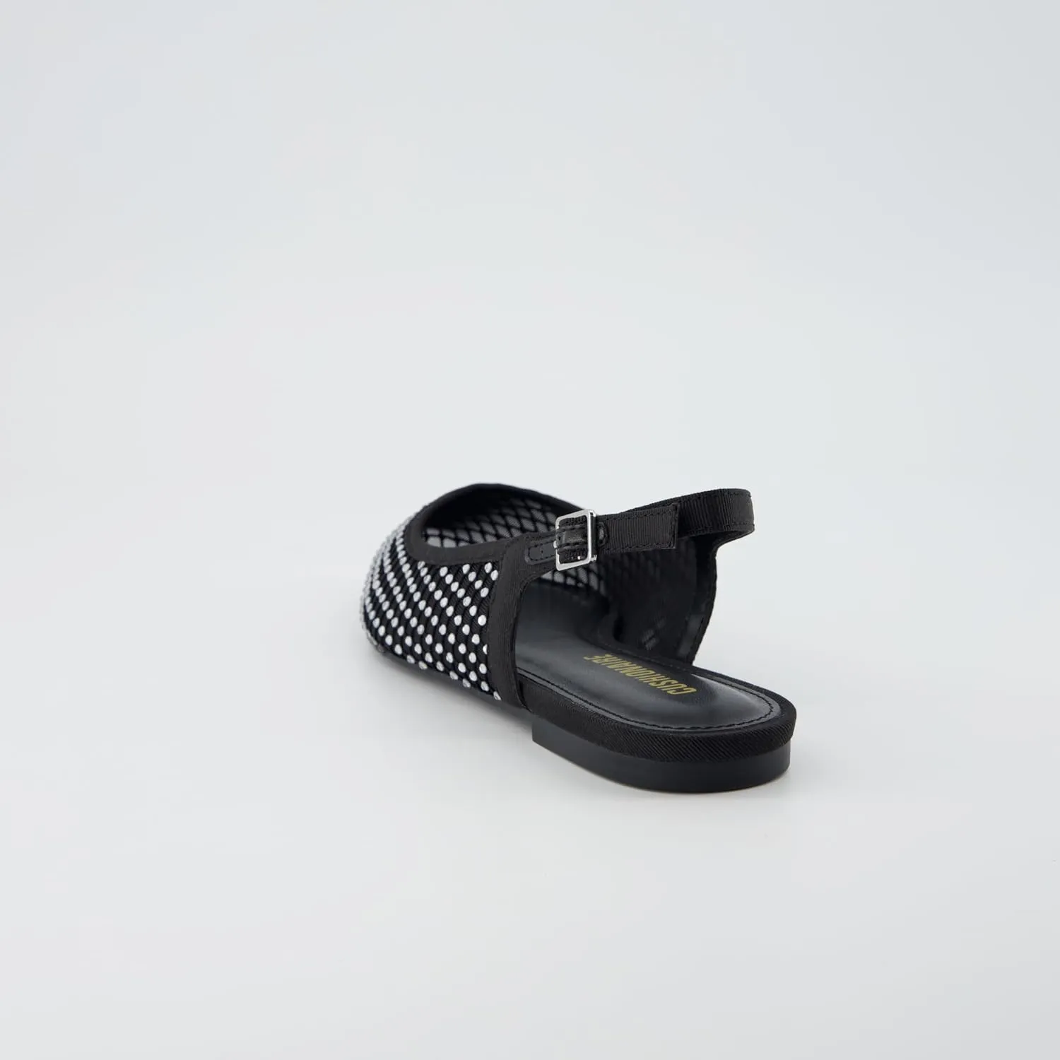CUSHIONAIRE Women's Lark Rhinestone Mesh Slingback Flat with Adjustable Buckle,  Memory Foam, Wide Widths Available