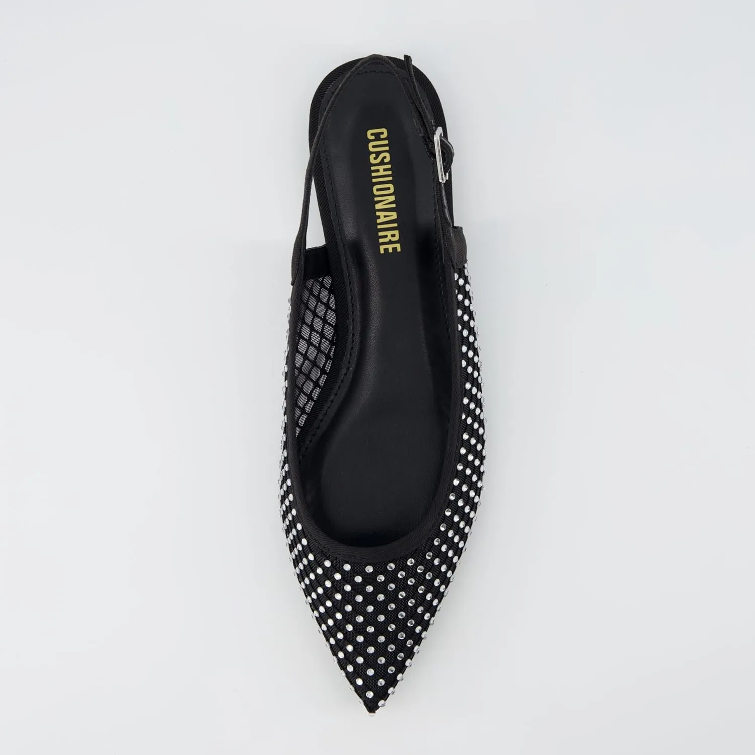 CUSHIONAIRE Women's Lark Rhinestone Mesh Slingback Flat with Adjustable Buckle,  Memory Foam, Wide Widths Available
