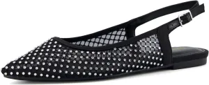 CUSHIONAIRE Women's Lark Rhinestone Mesh Slingback Flat with Adjustable Buckle,  Memory Foam, Wide Widths Available