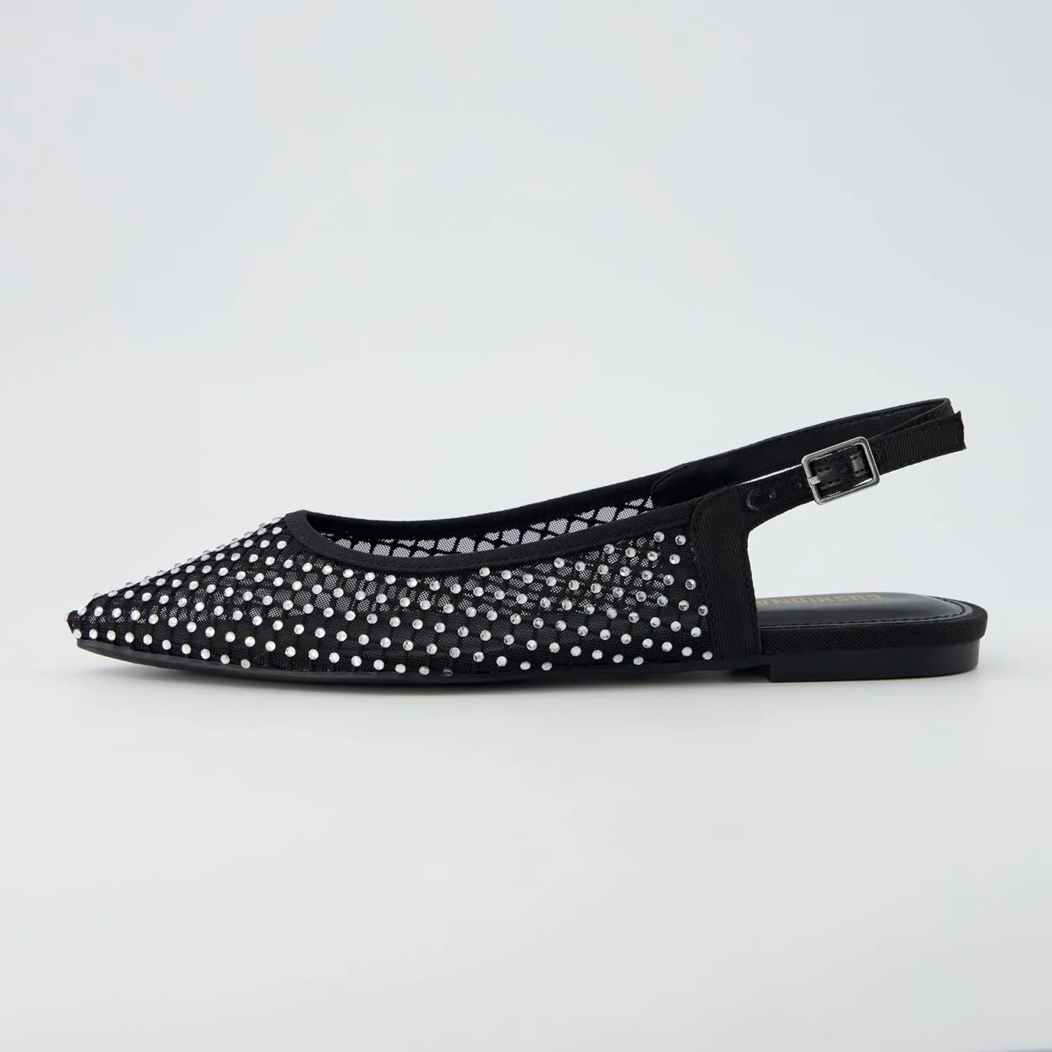 CUSHIONAIRE Women's Lark Rhinestone Mesh Slingback Flat with Adjustable Buckle,  Memory Foam, Wide Widths Available