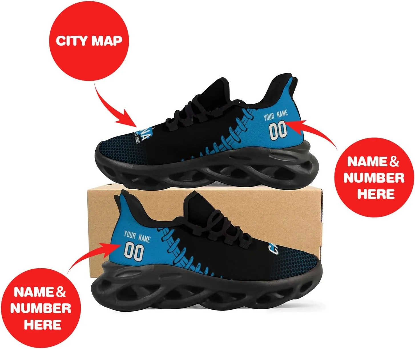Custom Men's Sneakers Football Personalized Breathable Fan Gift Name & Number Athletic Gym Slip-on Shoes