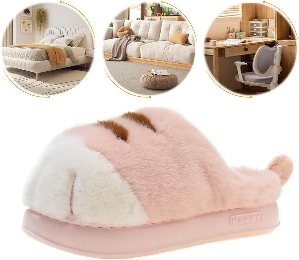 Cute 3D Cat Paw Slipper Women Men House Slippers, Warm Cloudy Soft Slippers Plush Home Shoes for Bedroom Living Room Indoor
