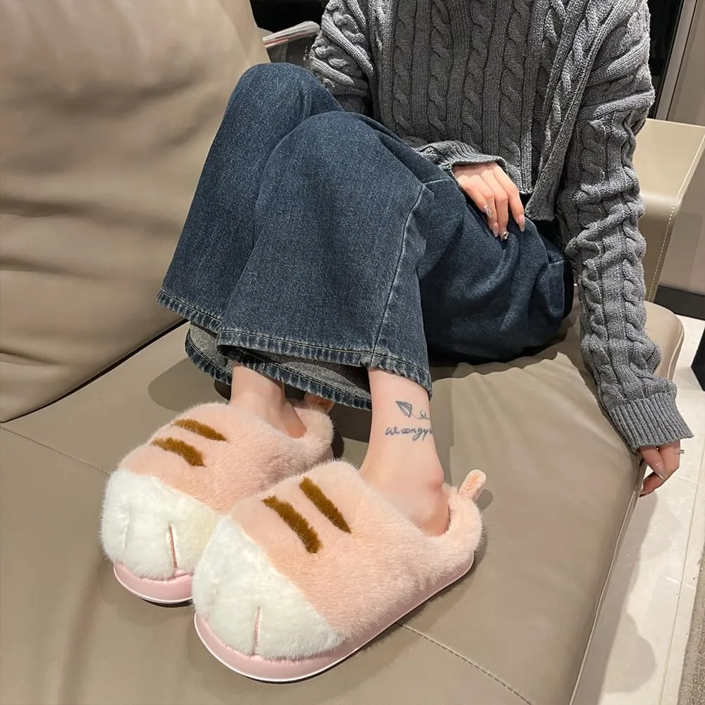Cute 3D Cat Paw Slipper Women Men House Slippers, Warm Cloudy Soft Slippers Plush Home Shoes for Bedroom Living Room Indoor