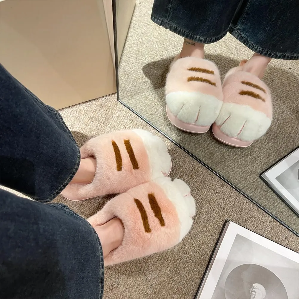 Cute 3D Cat Paw Slipper Women Men House Slippers, Warm Cloudy Soft Slippers Plush Home Shoes for Bedroom Living Room Indoor