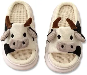 Cute Fuzzy Cow Slippers for Women - Winter Warm Cozy Animal Fluffy House Slippers