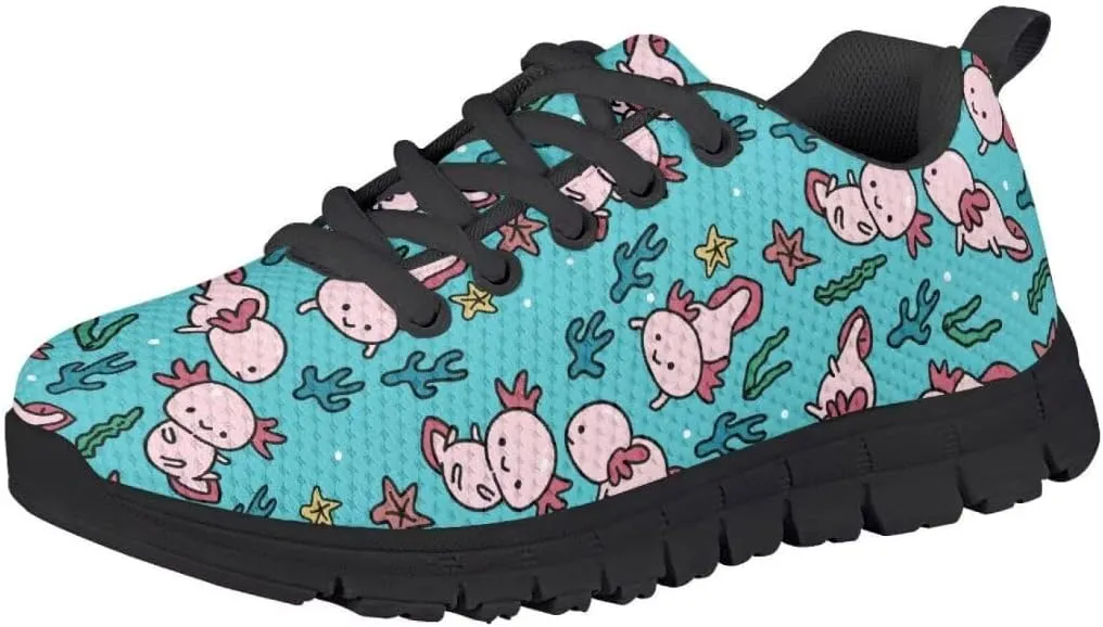 Cute Girls Shoes Lightweight Breathable Running Shoes Lace Up Walking Tennis Sneakers Black Sole
