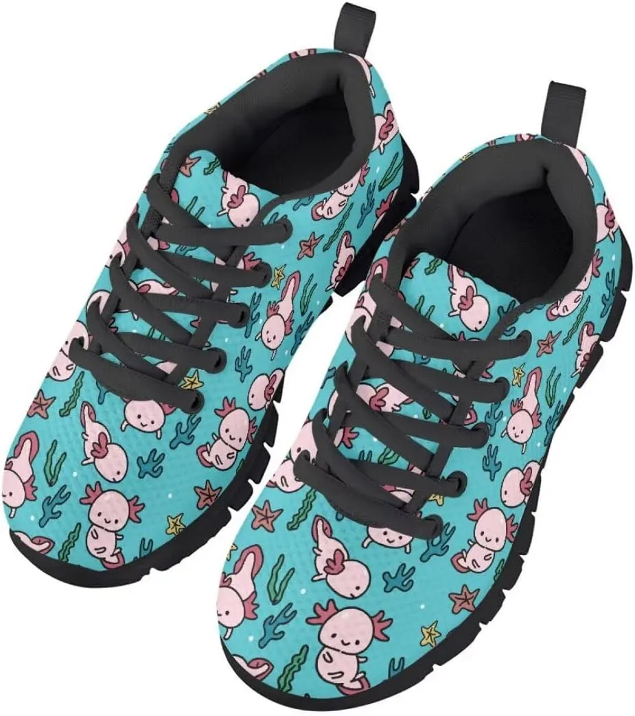 Cute Girls Shoes Lightweight Breathable Running Shoes Lace Up Walking Tennis Sneakers Black Sole