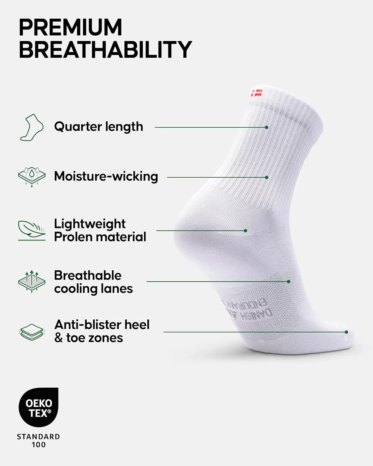 DANISH ENDURANCE Athletic Socks, Anti-blister, Breathable & Moisture Wicking Quarter Socks, for Men & Women, 3 Pack