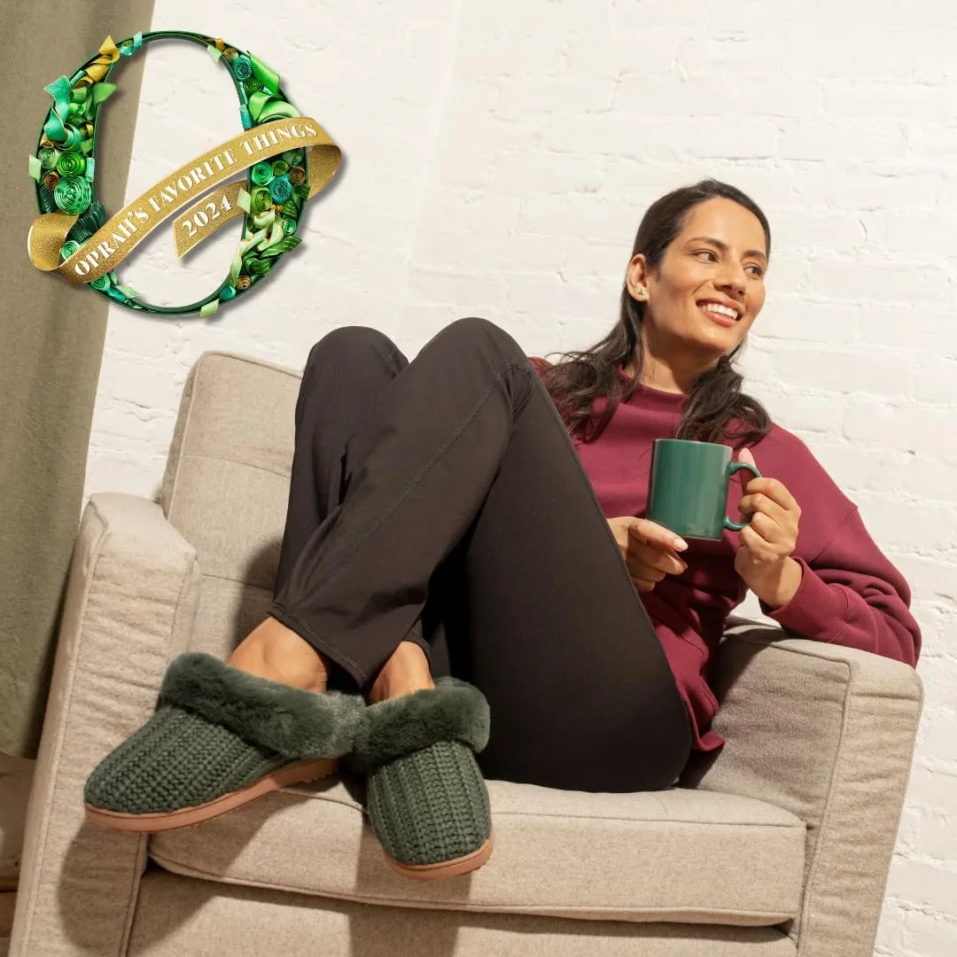 Dearfoams Gifts for Women, Mom, Sister, Wife - Fuzzy Fluffy Memory Foam Slipper - Hannah Knit Clog House Shoe House Slipper