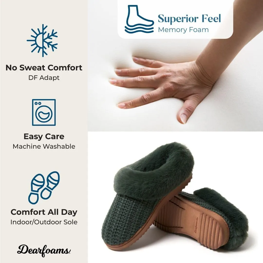 Dearfoams Gifts for Women, Mom, Sister, Wife - Fuzzy Fluffy Memory Foam Slipper - Hannah Knit Clog House Shoe House Slipper