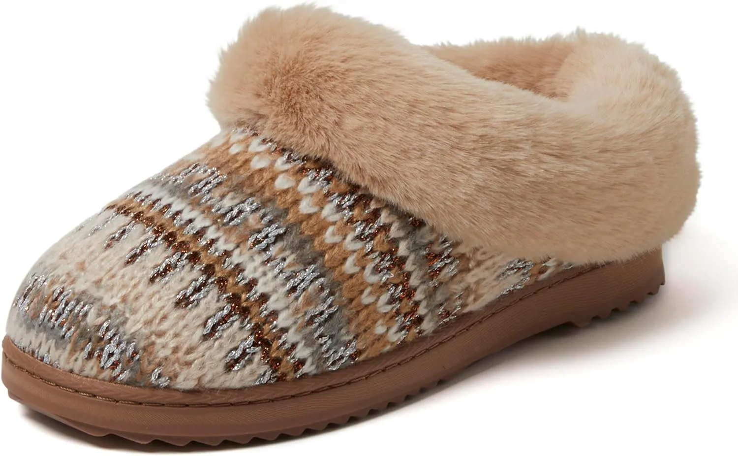 Dearfoams Gifts for Women, Mom, Sister, Wife - Fuzzy Fluffy Memory Foam Slipper - Hannah Knit Clog House Shoe House Slipper
