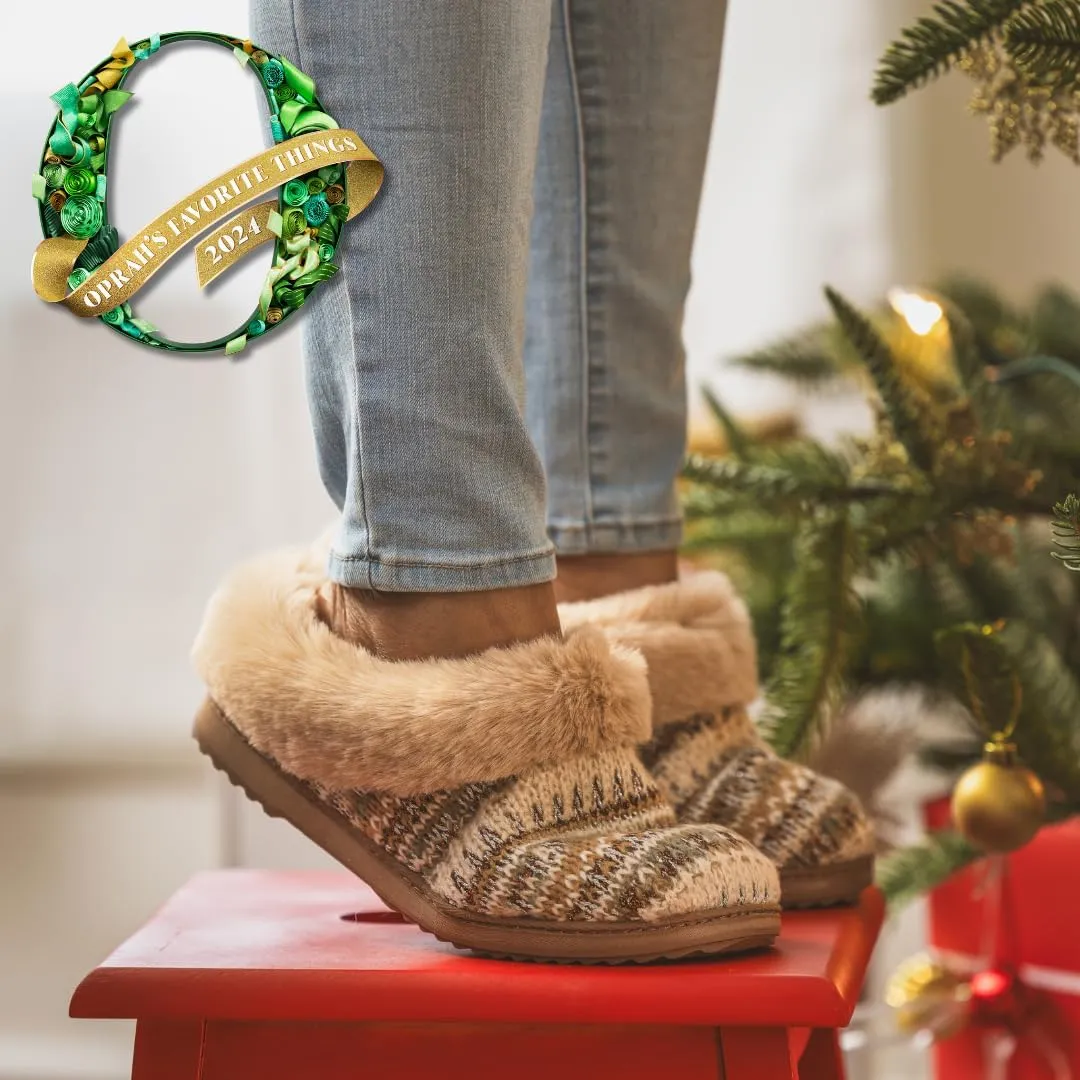 Dearfoams Gifts for Women, Mom, Sister, Wife - Fuzzy Fluffy Memory Foam Slipper - Hannah Knit Clog House Shoe House Slipper