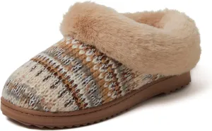 Dearfoams Gifts for Women, Mom, Sister, Wife - Fuzzy Fluffy Memory Foam Slipper - Hannah Knit Clog House Shoe House Slipper