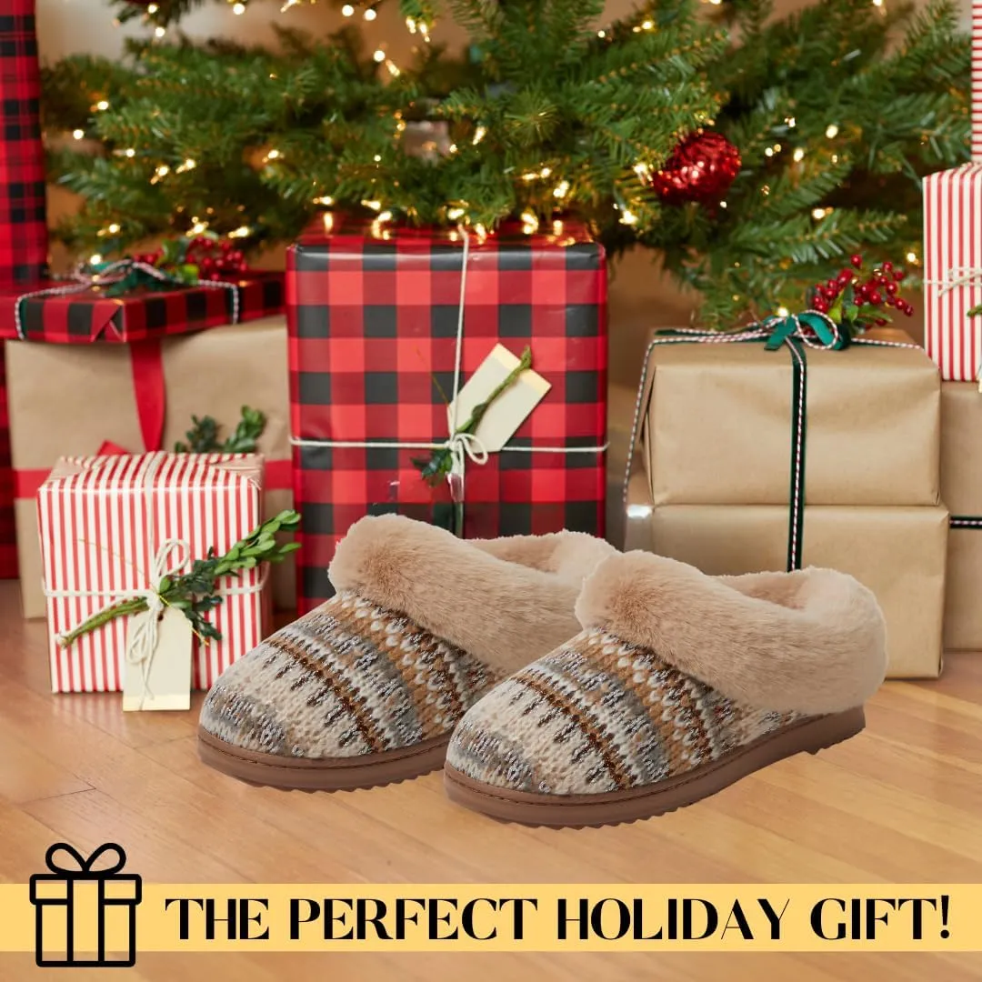 Dearfoams Gifts for Women, Mom, Sister, Wife - Fuzzy Fluffy Memory Foam Slipper - Hannah Knit Clog House Shoe House Slipper