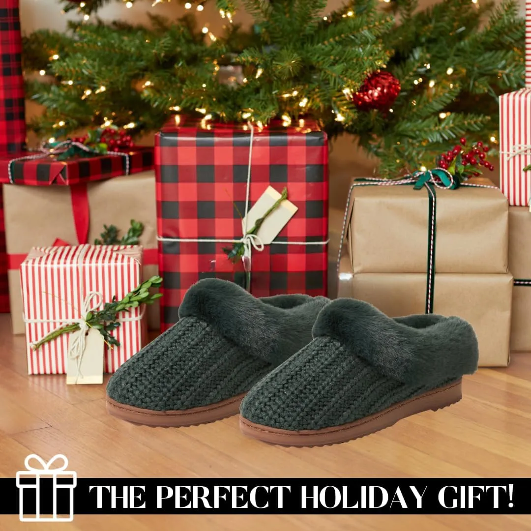 Dearfoams Gifts for Women, Mom, Sister, Wife - Fuzzy Fluffy Memory Foam Slipper - Hannah Knit Clog House Shoe House Slipper
