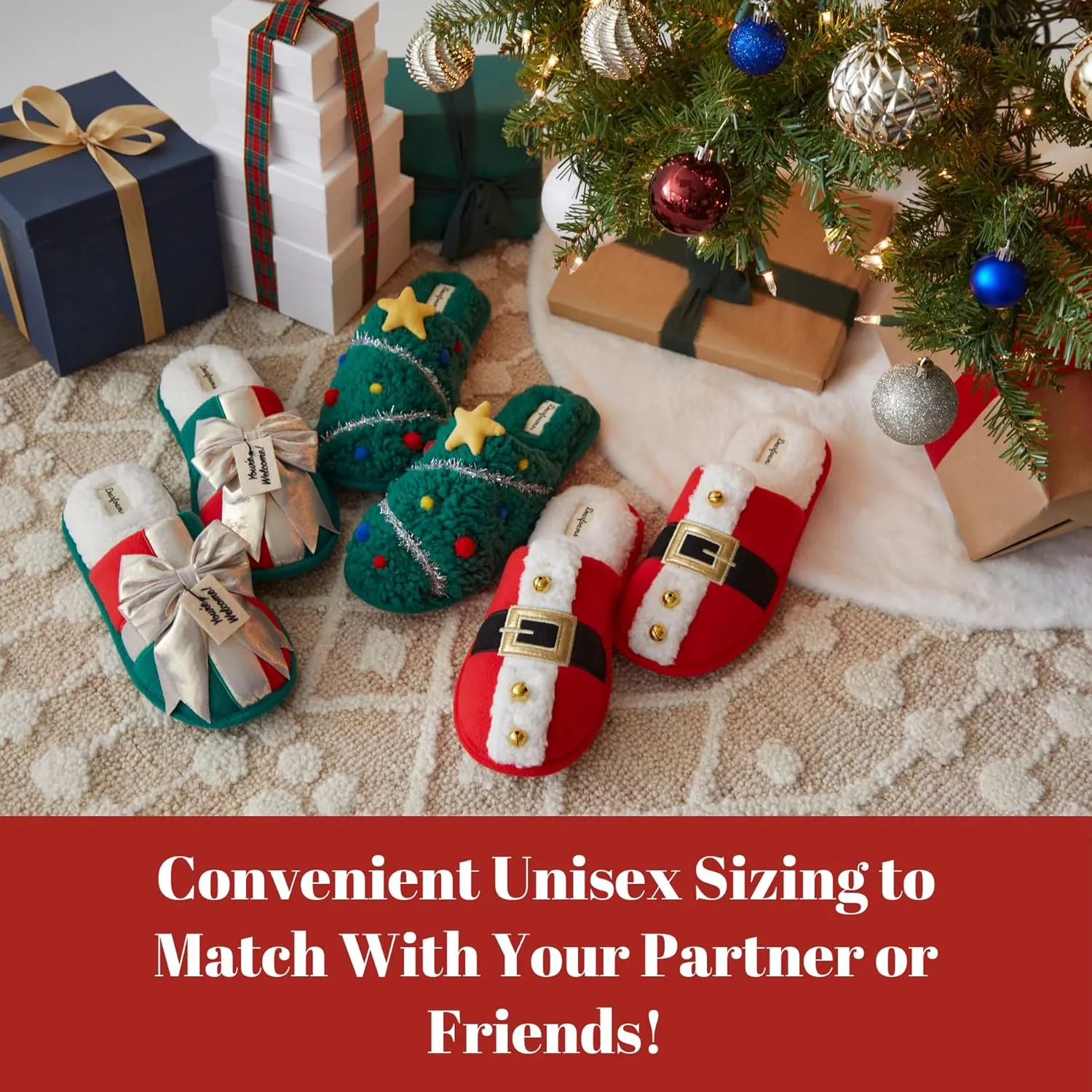 Dearfoams unisex adult Ugly Sweater Christmas Slippers for Men and Women