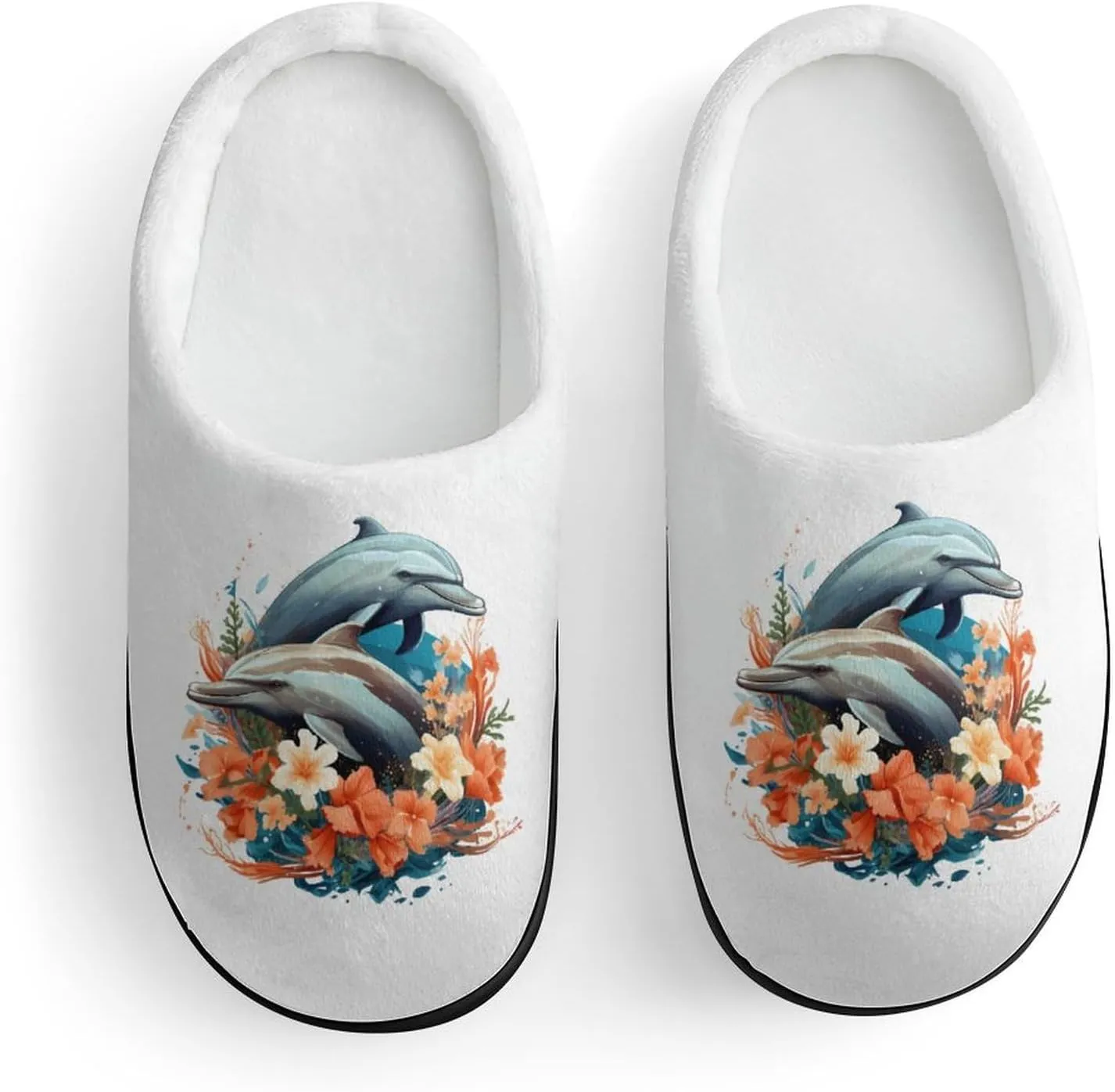 Dolphins Kids Slippers for Girls Boys Winter Warm Plush Slip On House Slippers for Indoor Outdoor