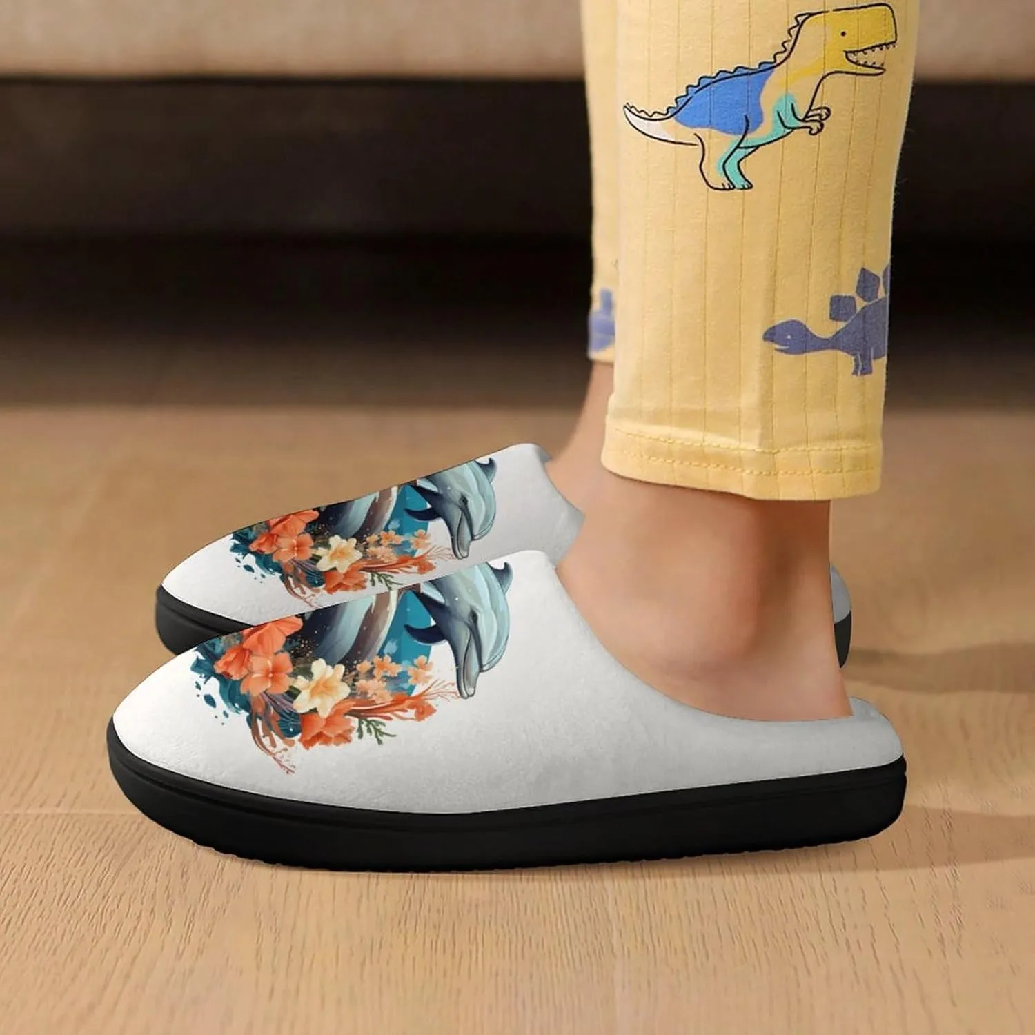 Dolphins Kids Slippers for Girls Boys Winter Warm Plush Slip On House Slippers for Indoor Outdoor