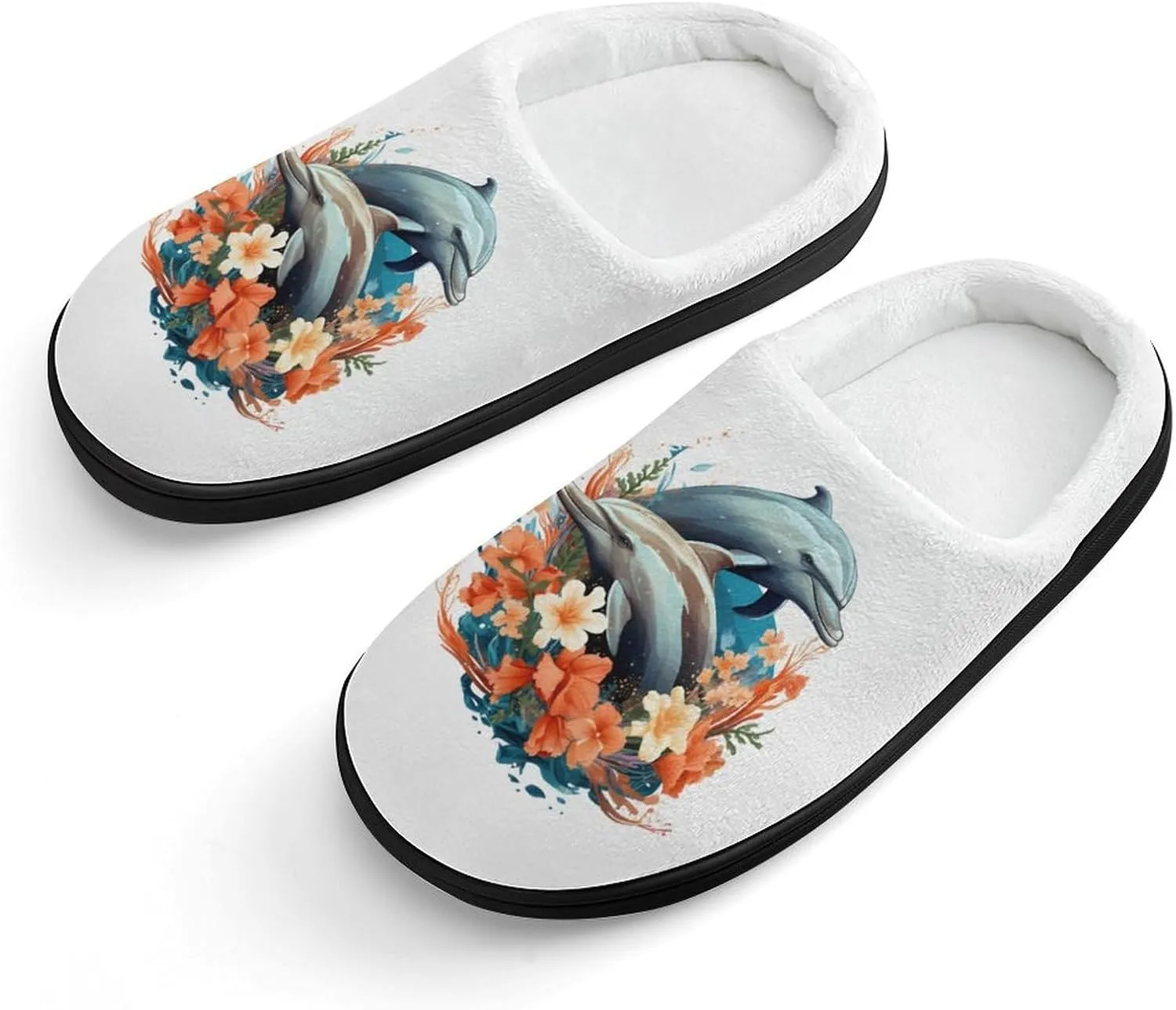 Dolphins Kids Slippers for Girls Boys Winter Warm Plush Slip On House Slippers for Indoor Outdoor