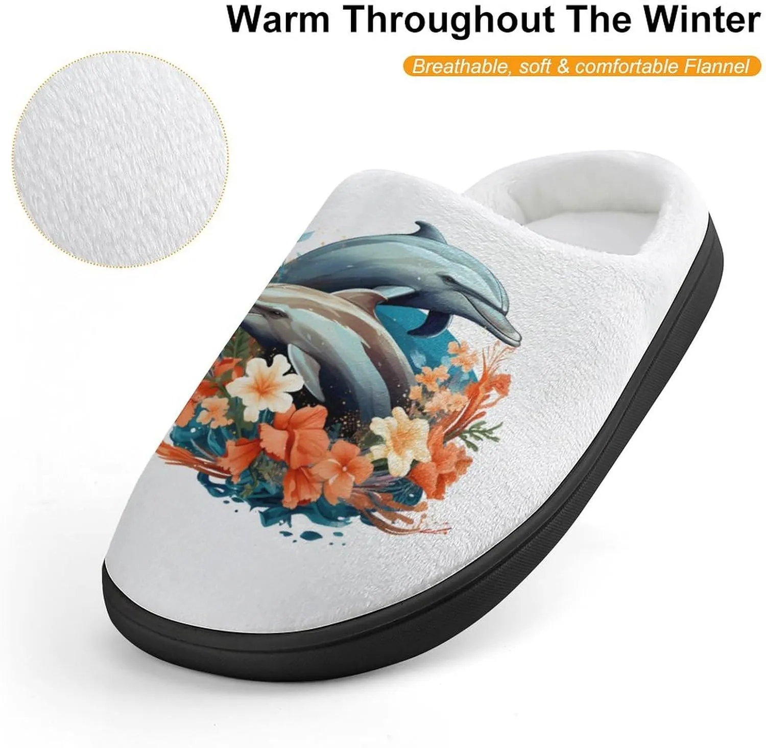 Dolphins Kids Slippers for Girls Boys Winter Warm Plush Slip On House Slippers for Indoor Outdoor