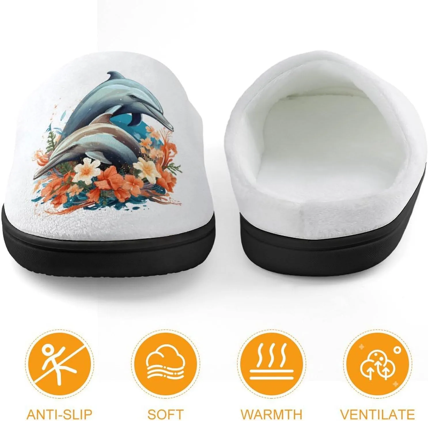 Dolphins Kids Slippers for Girls Boys Winter Warm Plush Slip On House Slippers for Indoor Outdoor