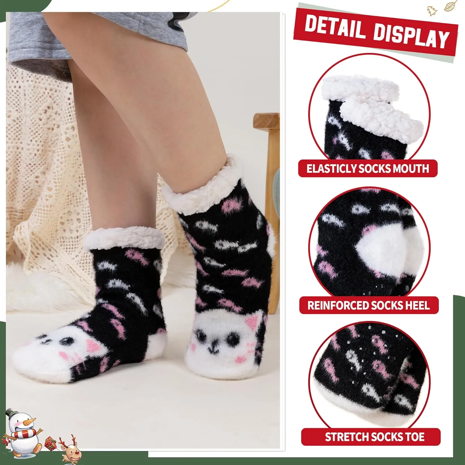 DoSmart Kids Girls Slipper Fuzzy Socks Soft Warm Cozy Animal Anti-Slip Winter Thermal Christmas Indoor Socks