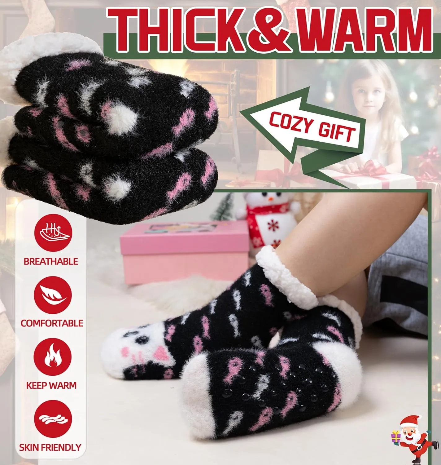DoSmart Kids Girls Slipper Fuzzy Socks Soft Warm Cozy Animal Anti-Slip Winter Thermal Christmas Indoor Socks