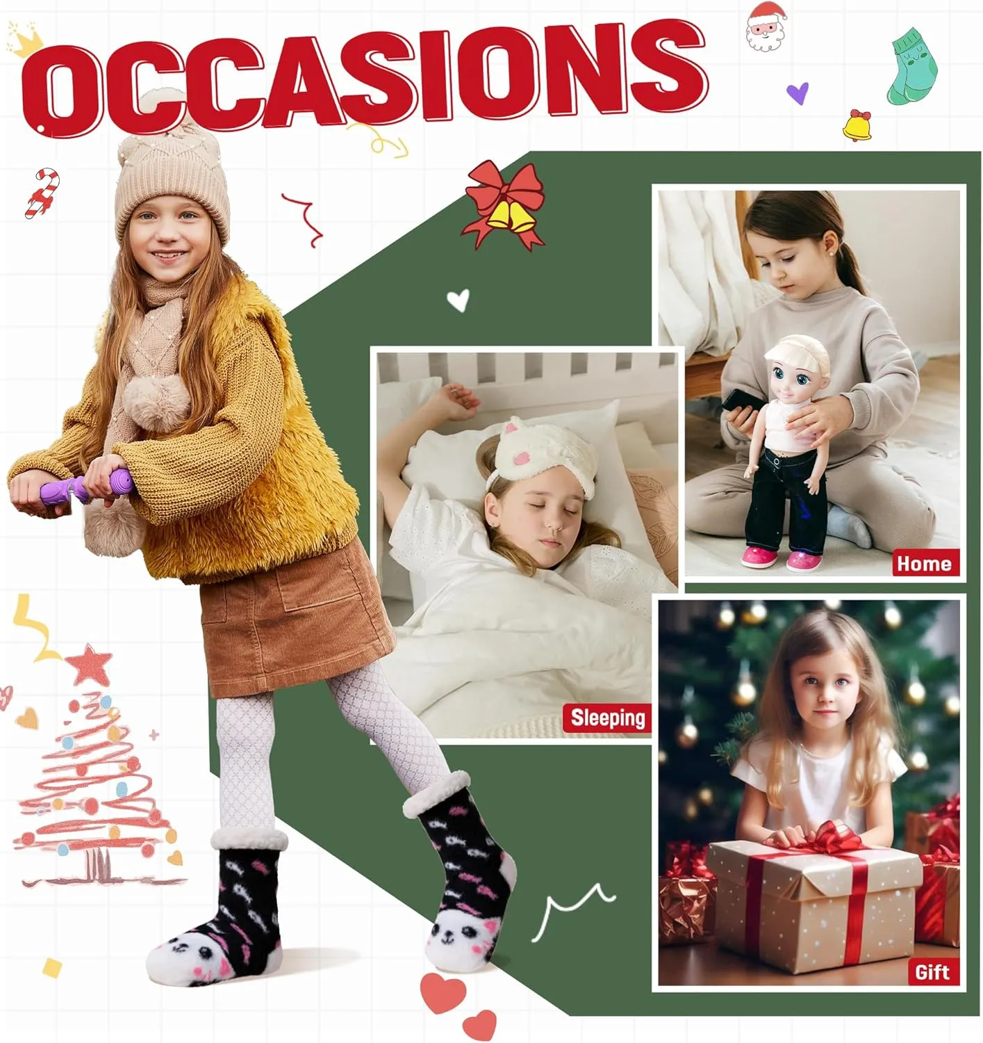 DoSmart Kids Girls Slipper Fuzzy Socks Soft Warm Cozy Animal Anti-Slip Winter Thermal Christmas Indoor Socks