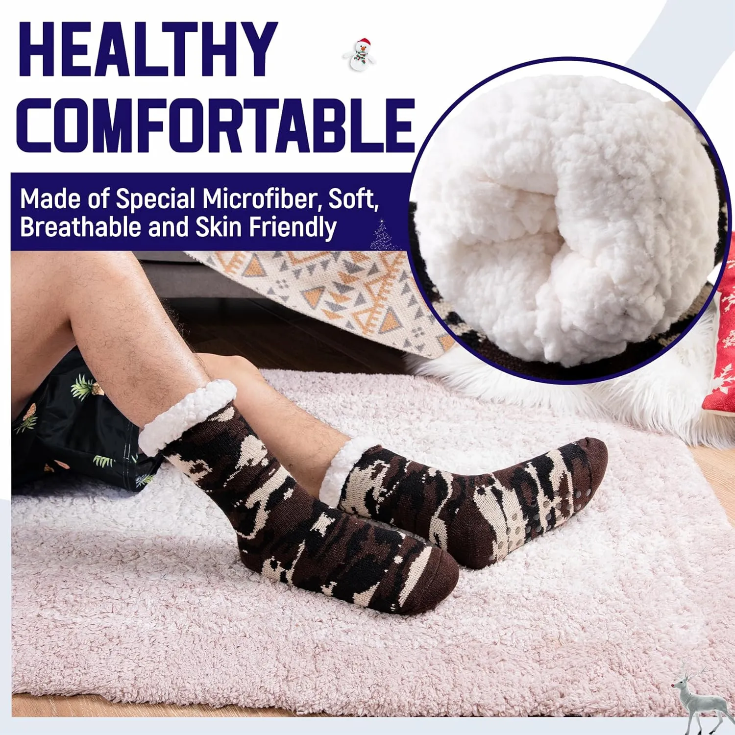 DoSmart Men's Winter Thermal Fleece Lining Knit Slipper Socks Soft Warm Cozy Fuzzy Fluffy Christmas Non Slip Socks