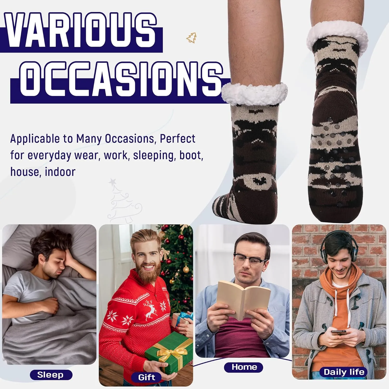 DoSmart Men's Winter Thermal Fleece Lining Knit Slipper Socks Soft Warm Cozy Fuzzy Fluffy Christmas Non Slip Socks