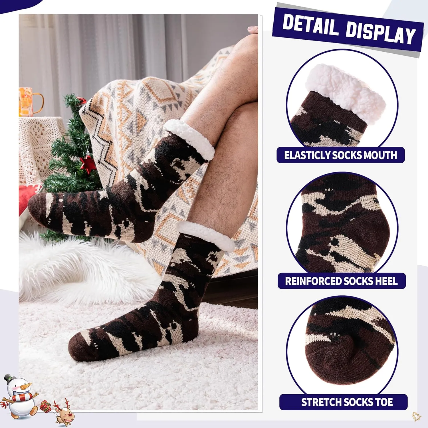 DoSmart Men's Winter Thermal Fleece Lining Knit Slipper Socks Soft Warm Cozy Fuzzy Fluffy Christmas Non Slip Socks
