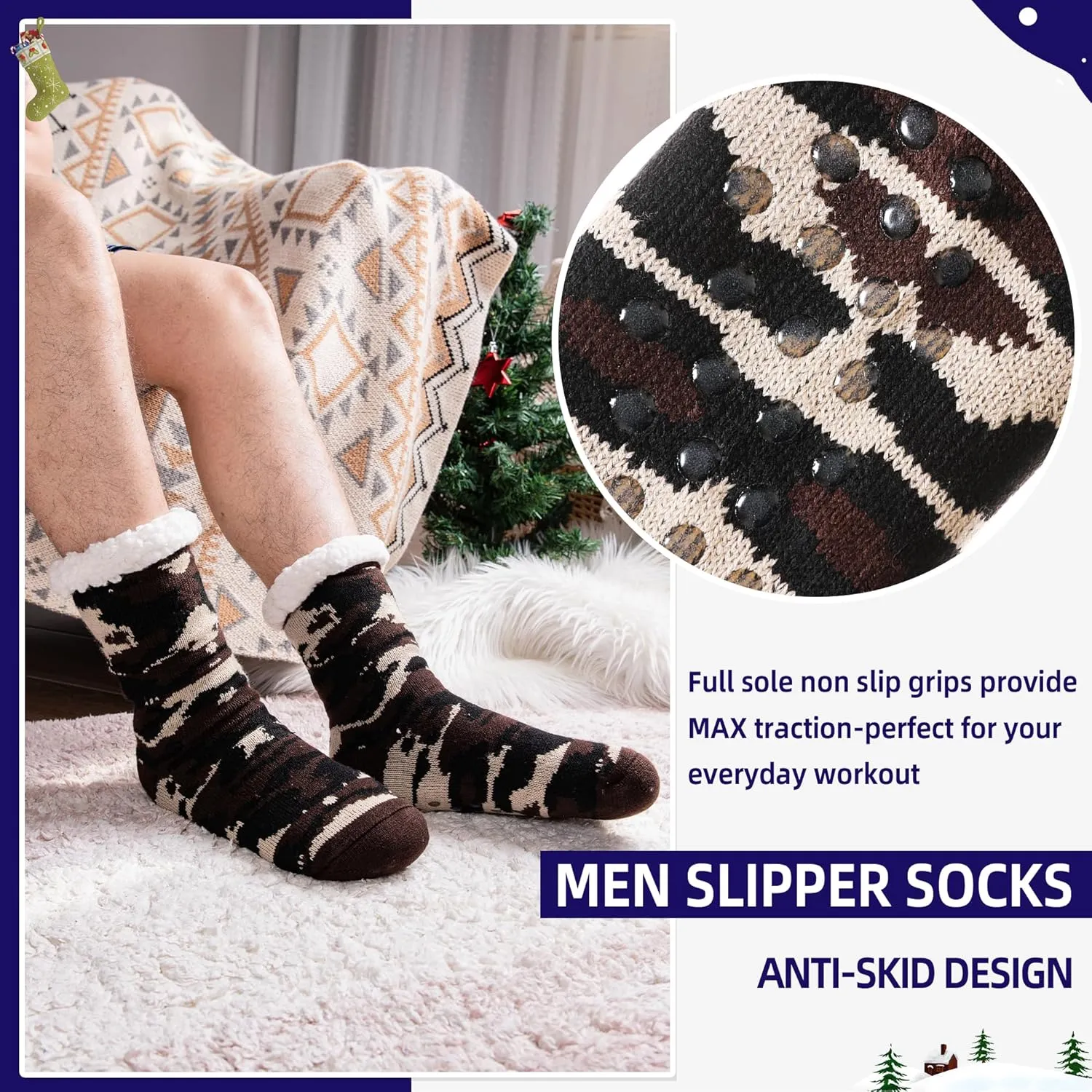 DoSmart Men's Winter Thermal Fleece Lining Knit Slipper Socks Soft Warm Cozy Fuzzy Fluffy Christmas Non Slip Socks