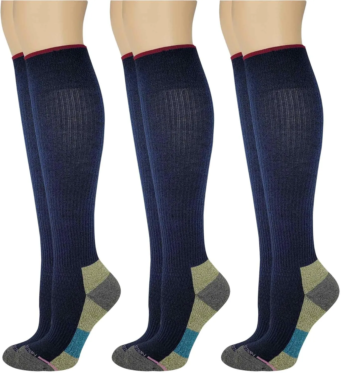 Dr. Motion Compression Knee High Socks (3 Pairs), Arch Support Outdoor Running Hiking Socks for Women