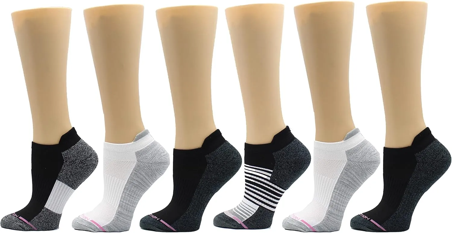Dr. Motion Womens Low Cut Cushioned Breathable Compression Ankle Socks with Arch Support 6 Pairs