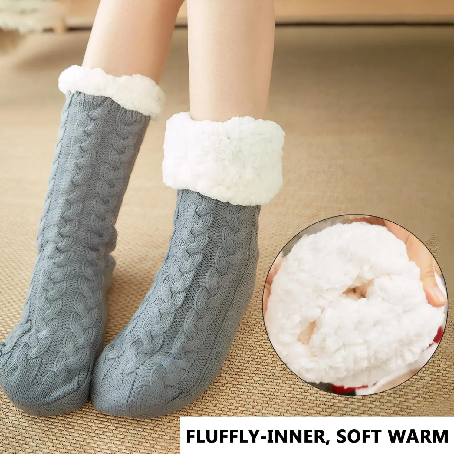 DRASEX Men‘s Fuzzy Slipper Socks Winter Cozy Fluffy Cabin Warm Soft Fleece Lining Thick Comfy Knit Non Slip Christmas Home Socks