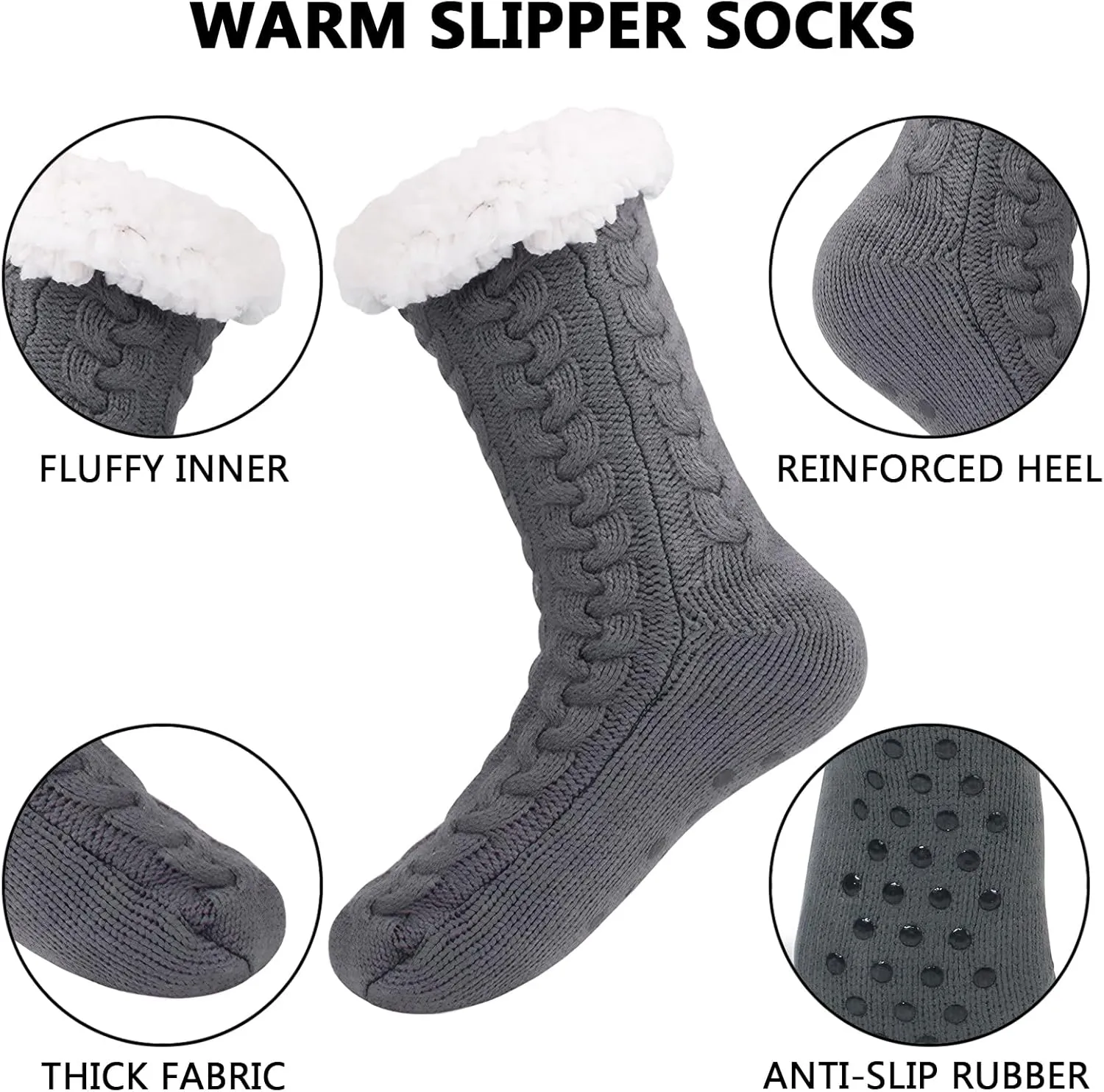 DRASEX Men‘s Fuzzy Slipper Socks Winter Cozy Fluffy Cabin Warm Soft Fleece Lining Thick Comfy Knit Non Slip Christmas Home Socks