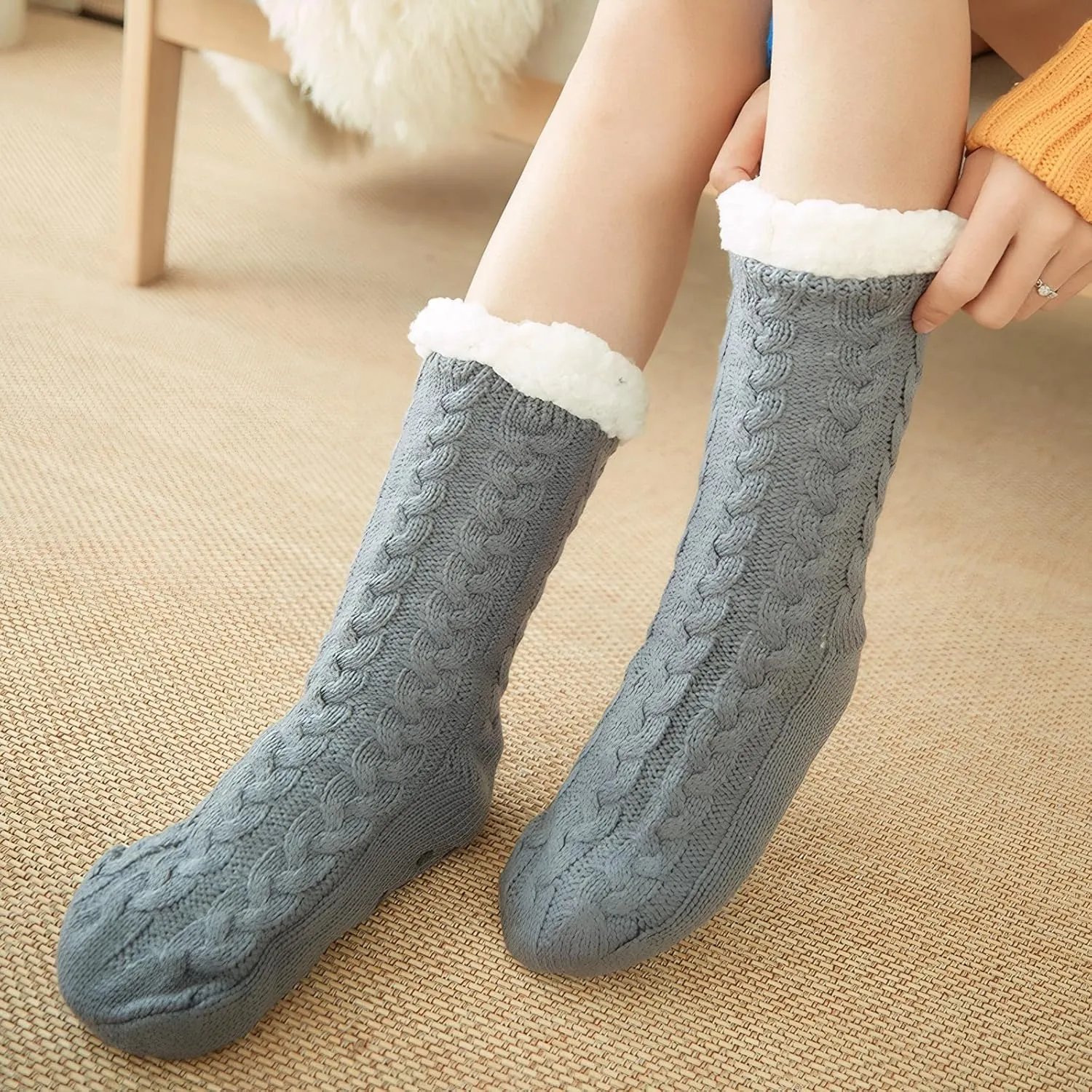 DRASEX Men‘s Fuzzy Slipper Socks Winter Cozy Fluffy Cabin Warm Soft Fleece Lining Thick Comfy Knit Non Slip Christmas Home Socks