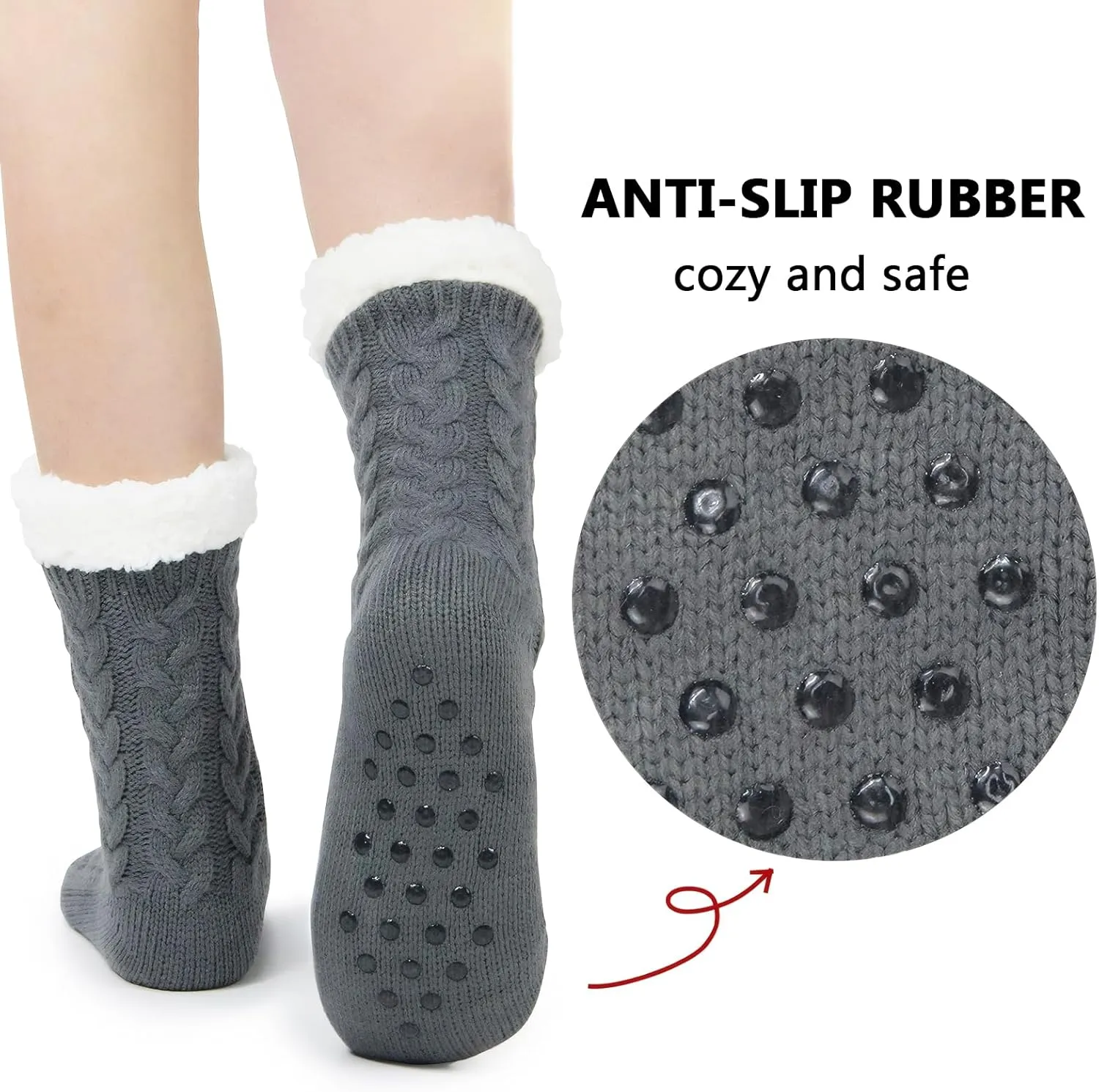 DRASEX Men‘s Fuzzy Slipper Socks Winter Cozy Fluffy Cabin Warm Soft Fleece Lining Thick Comfy Knit Non Slip Christmas Home Socks