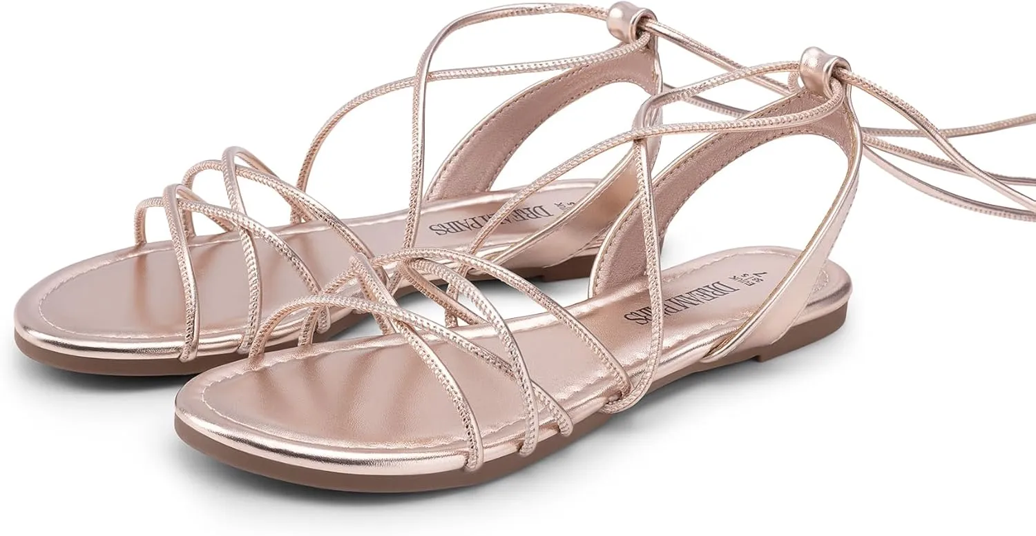 DREAM PAIRS Lace-up Gladiator Sandals Strappy Dressy Summer Flat Sandals for Women
