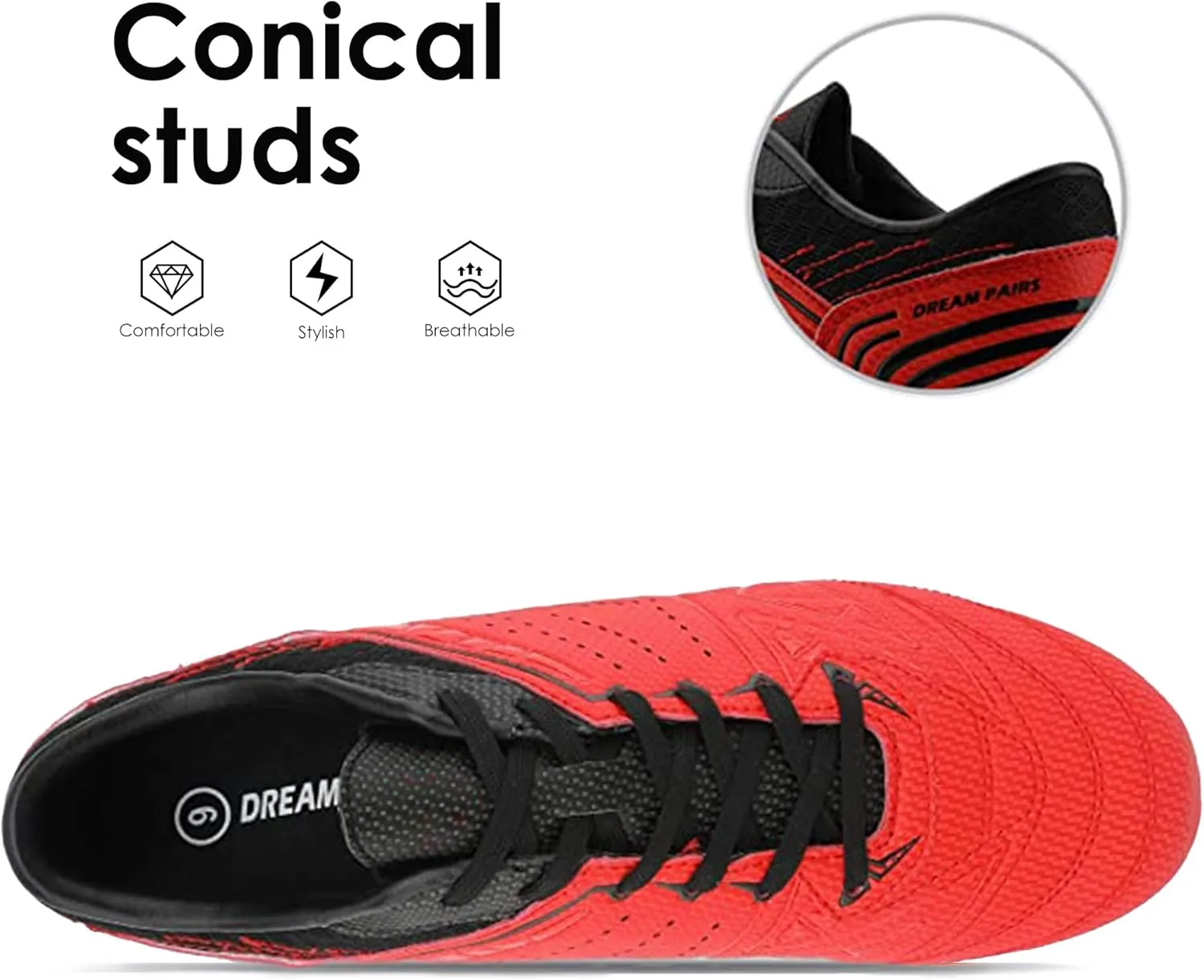 DREAM PAIRS Mens Sport Flexible Athletic Lace Up Light Weight Outdoor Cleats Football Soccer Shoes