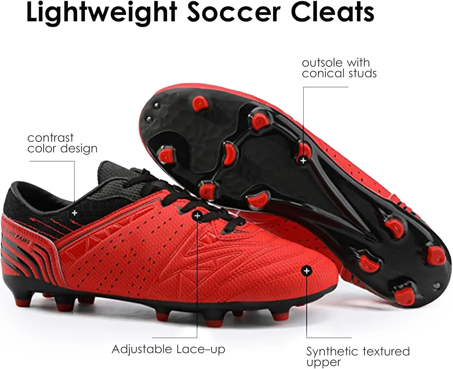 DREAM PAIRS Mens Sport Flexible Athletic Lace Up Light Weight Outdoor Cleats Football Soccer Shoes