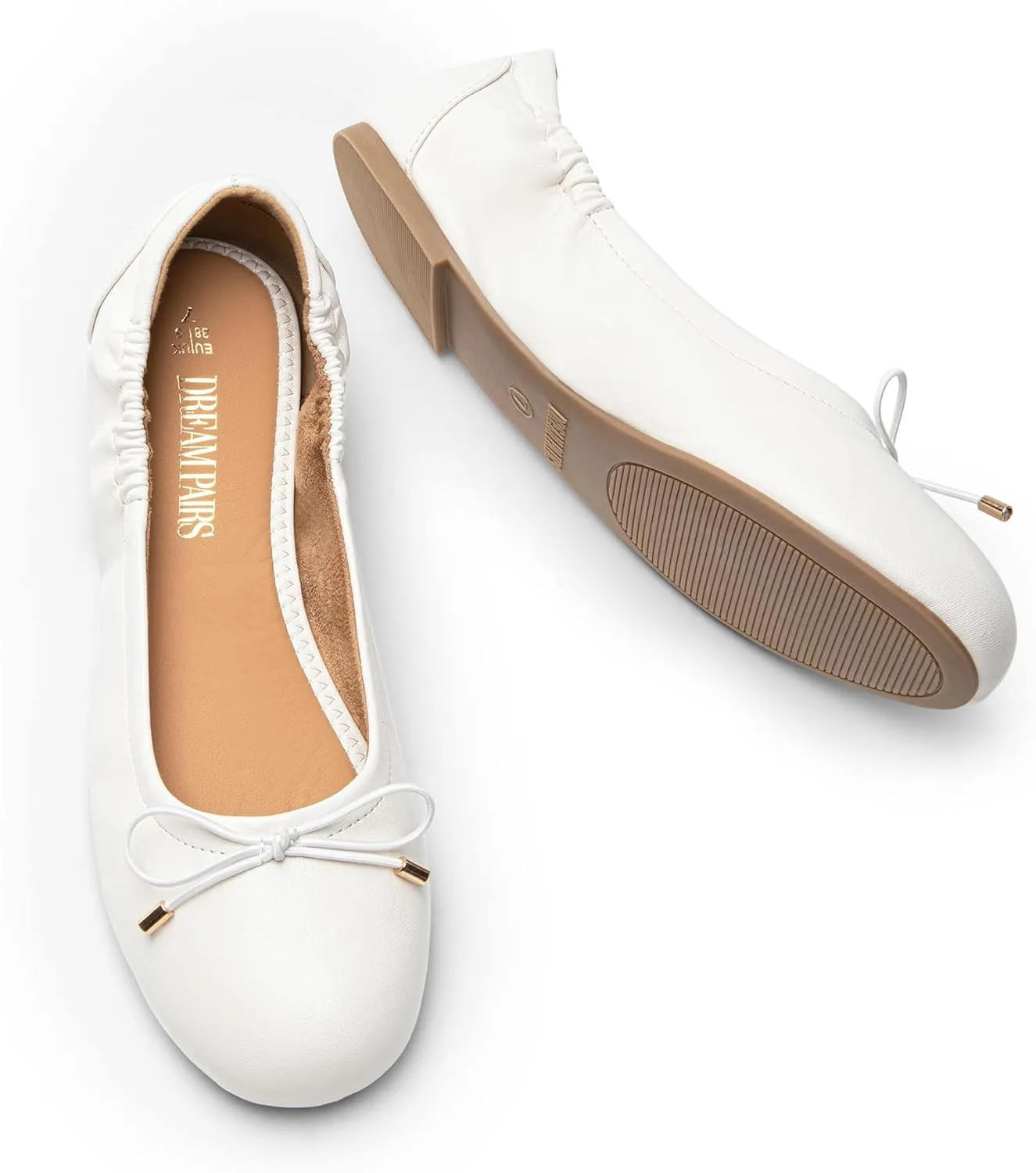 DREAM PAIRS Women's Ballet Flats, Foldable Round Toe Dress Shoes, Comfortable Slip On Work Flat Shoes with Bowknot
