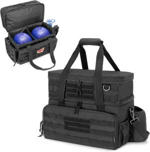 DSLEAF Bowling Bag for 2 Balls with Wooden Ball Holder, Bowling Ball Tote with Padded Divider for A Pair of Bowling Shoes Up to Mens 16 and Extra Essentials (Patent Design), Bag Only